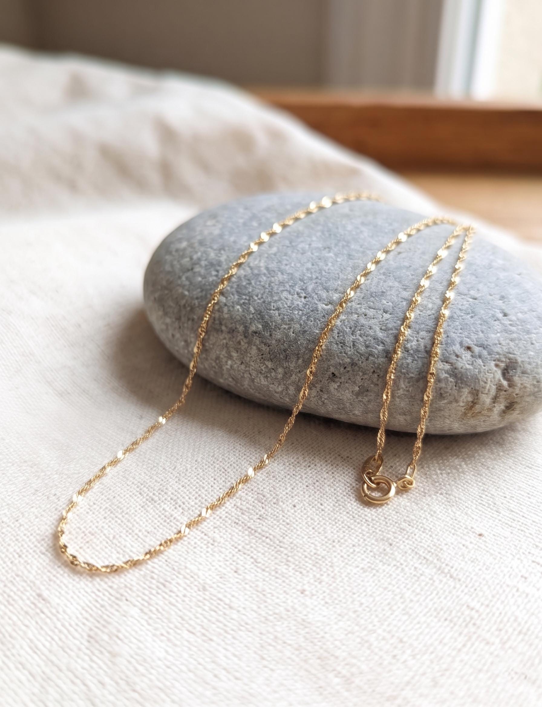 18k Real Gold Singapore Chain Necklace: Diamond Cut Twisted Unisex Chain