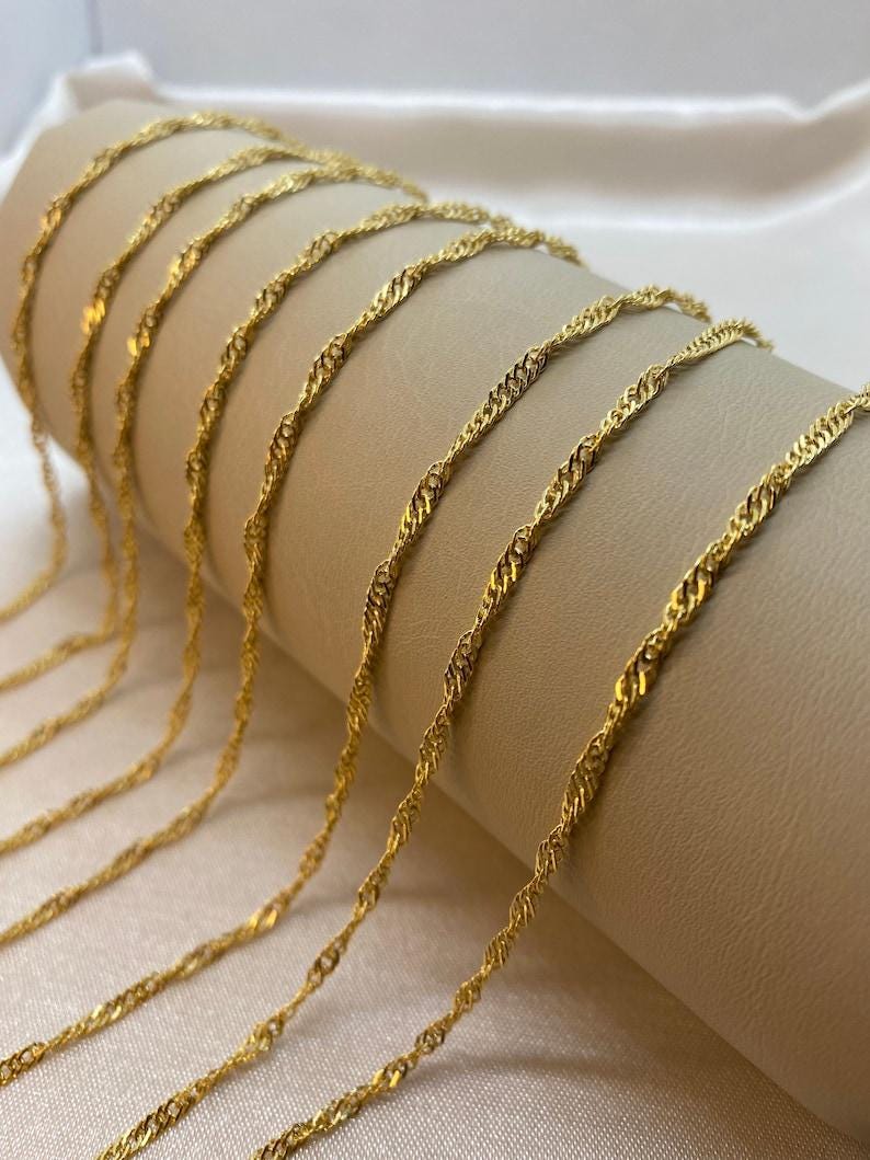 18k Real Gold Singapore Chain Necklace: Diamond Cut Twisted Unisex Chain