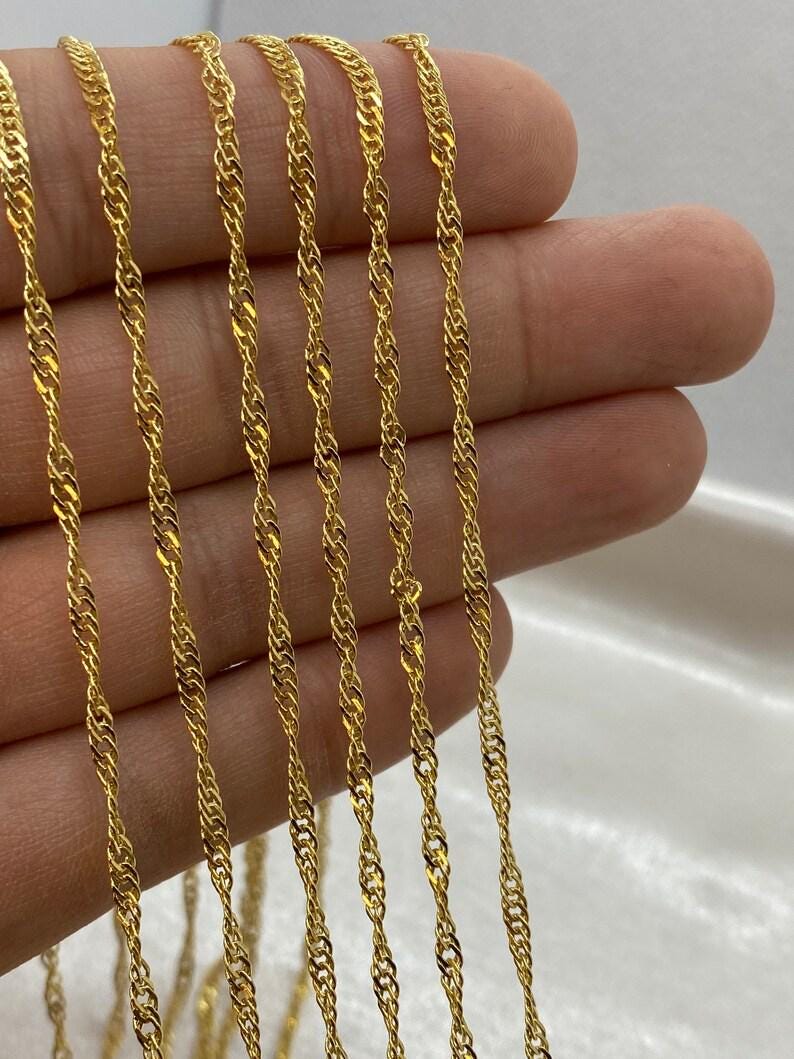 18k Real Gold Singapore Chain Necklace: Diamond Cut Twisted Unisex Chain