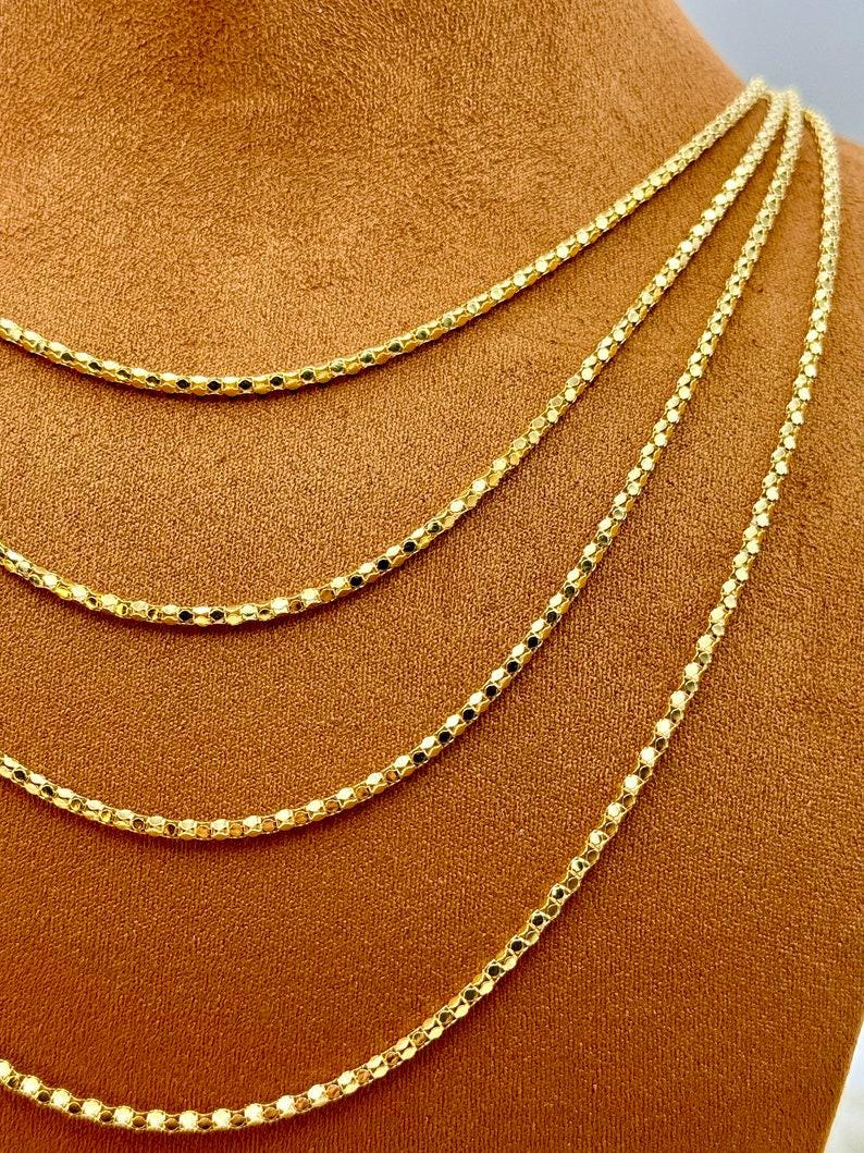 14K Real Gold Popcorn Chain  Necklace: Diamond Cut Link, 2.3MM