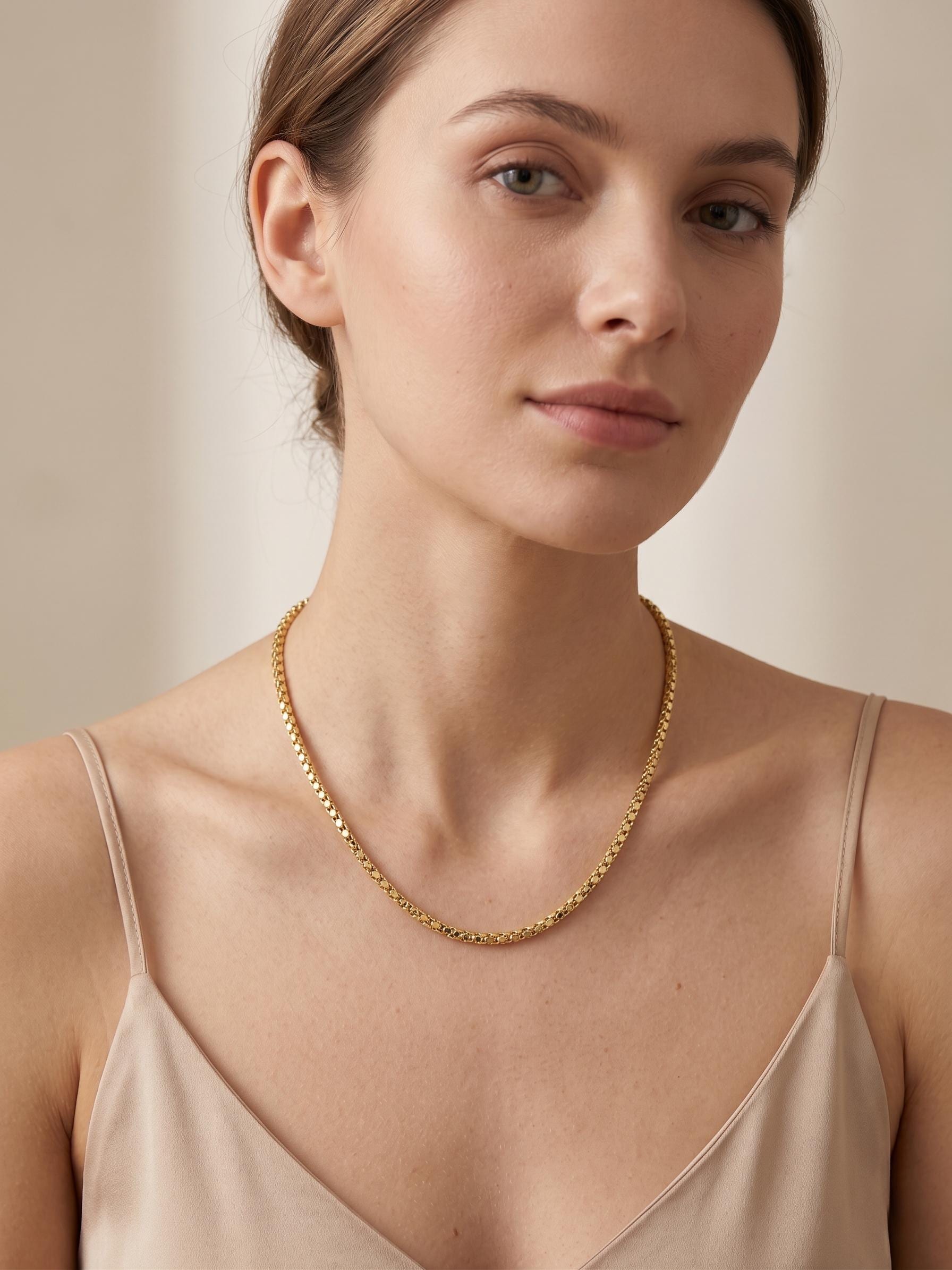 14K Real Gold Popcorn Chain  Necklace: Diamond Cut Link, 2.3MM