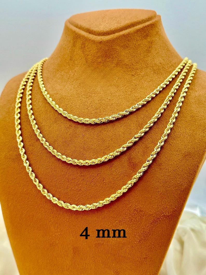 18K Gold Rope Chain: Diamond Cut Bracelet or Necklace, 4mm