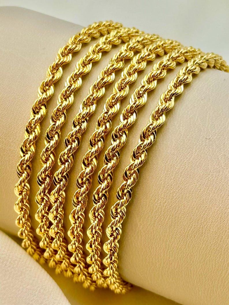 18K Gold Rope Chain: Diamond Cut Bracelet or Necklace, 4mm