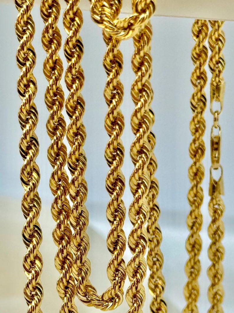 18K Gold Rope Chain: Diamond Cut Bracelet or Necklace, 4mm
