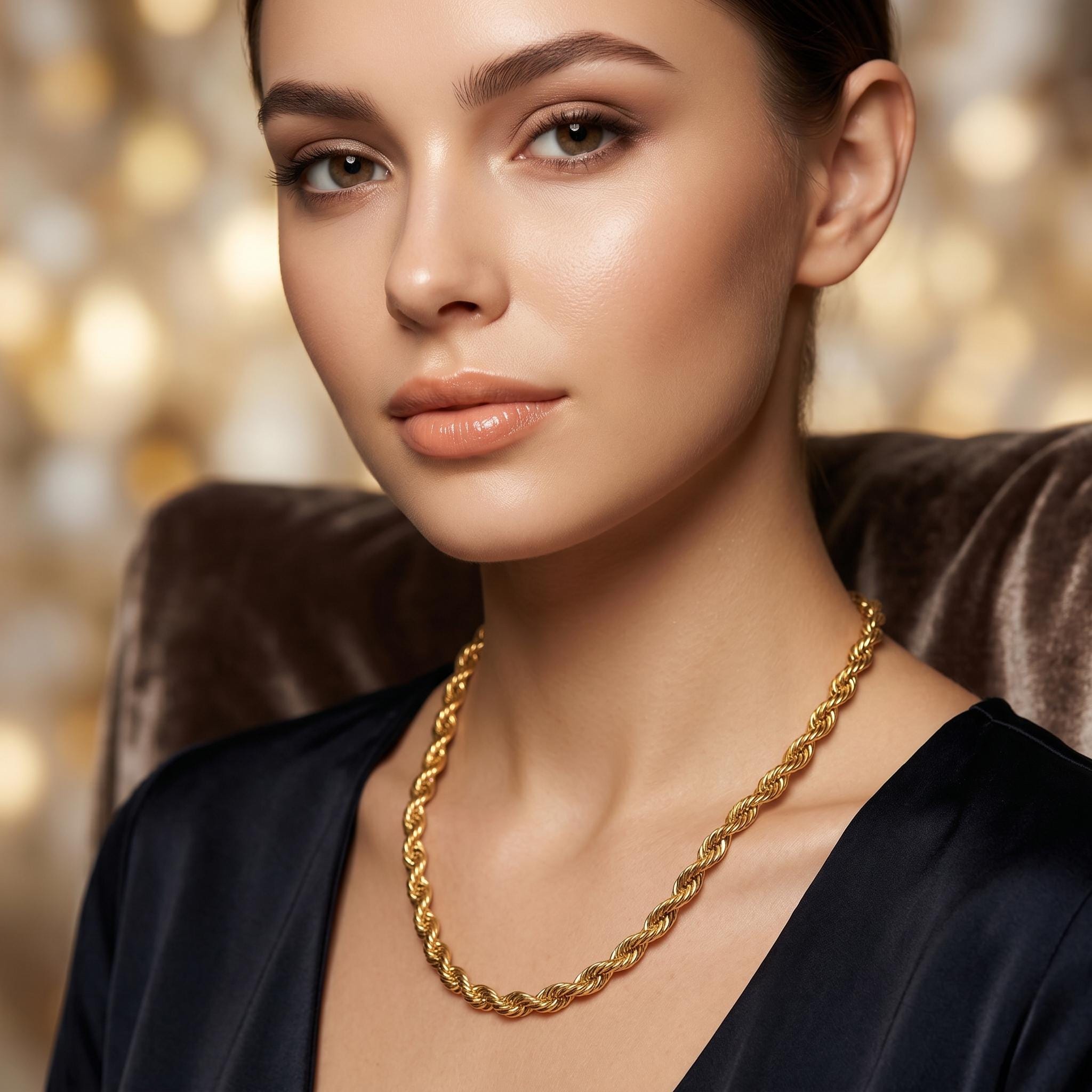18K Gold Rope Chain: Diamond Cut Bracelet or Necklace, 4mm