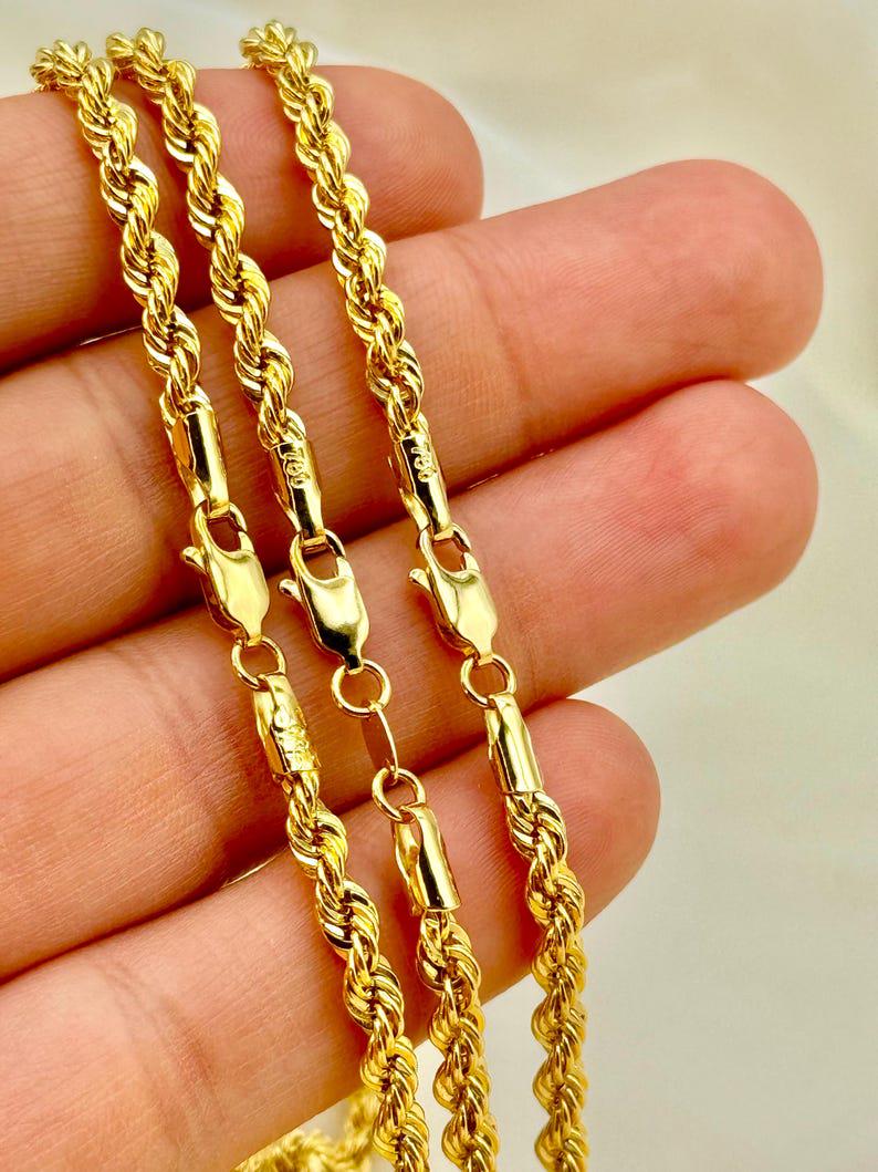 18K Gold Rope Chain: Diamond Cut Bracelet or Necklace, 4mm