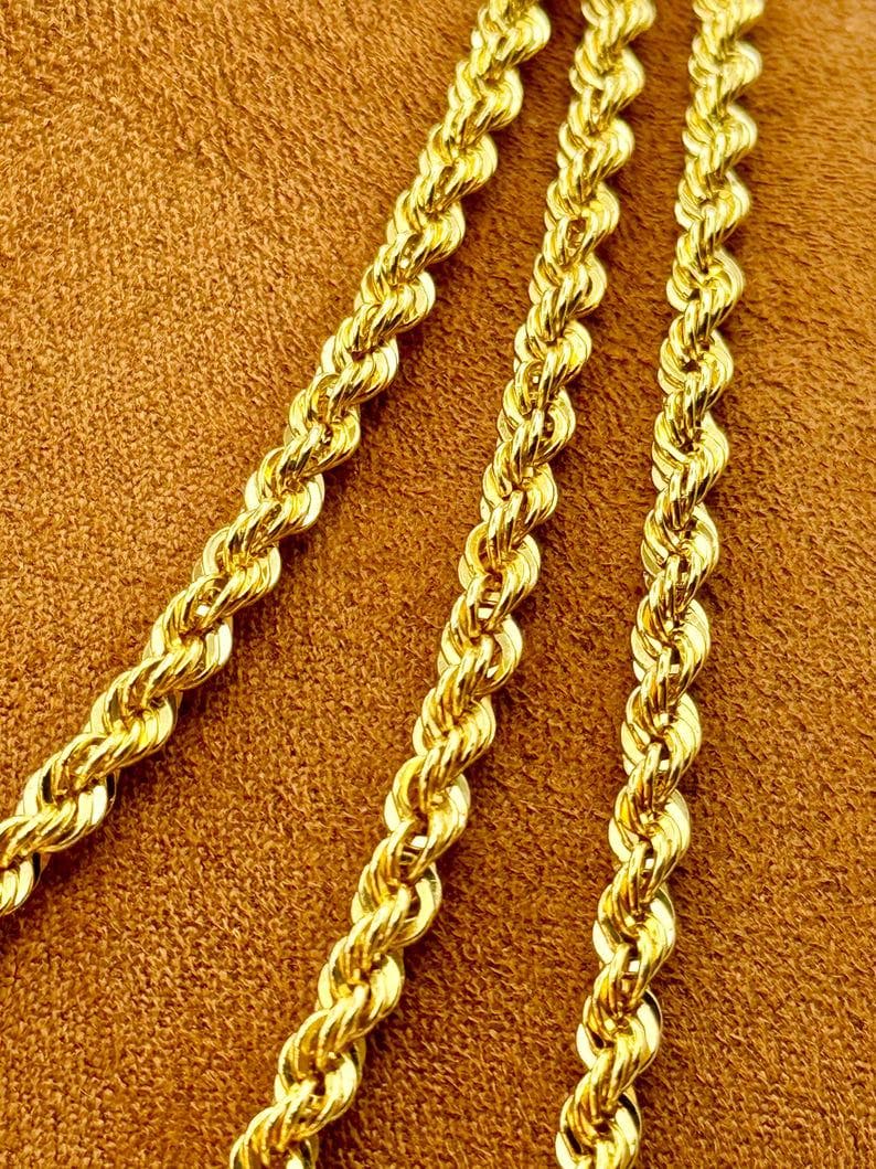 18K Gold Rope Chain: Diamond Cut Bracelet or Necklace, 4mm