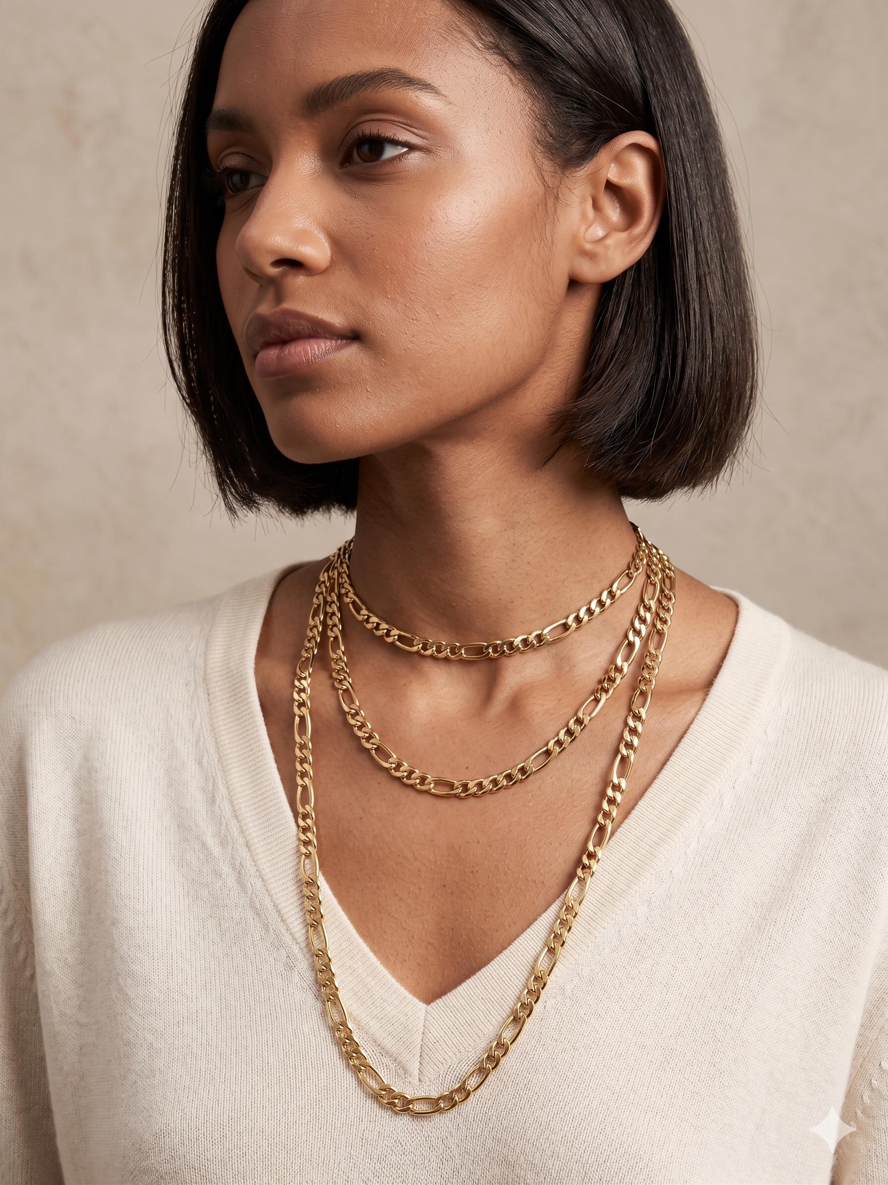 14k Gold Figaro Chain Necklace, 6MM