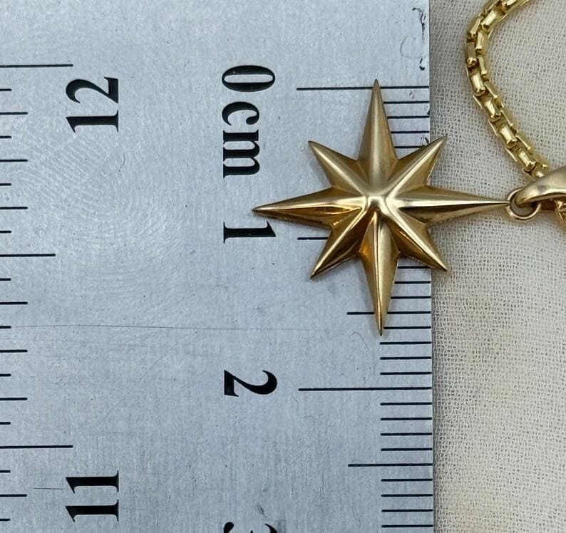 14k Gold Compass Star Necklace,2mm box chain: Traveler Charm Pendant