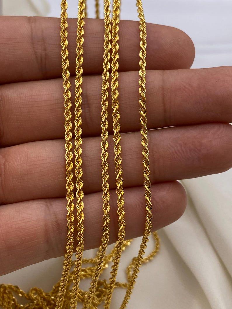 14k Real Gold Rope Chain Necklace - Diamond Cut, 2mm