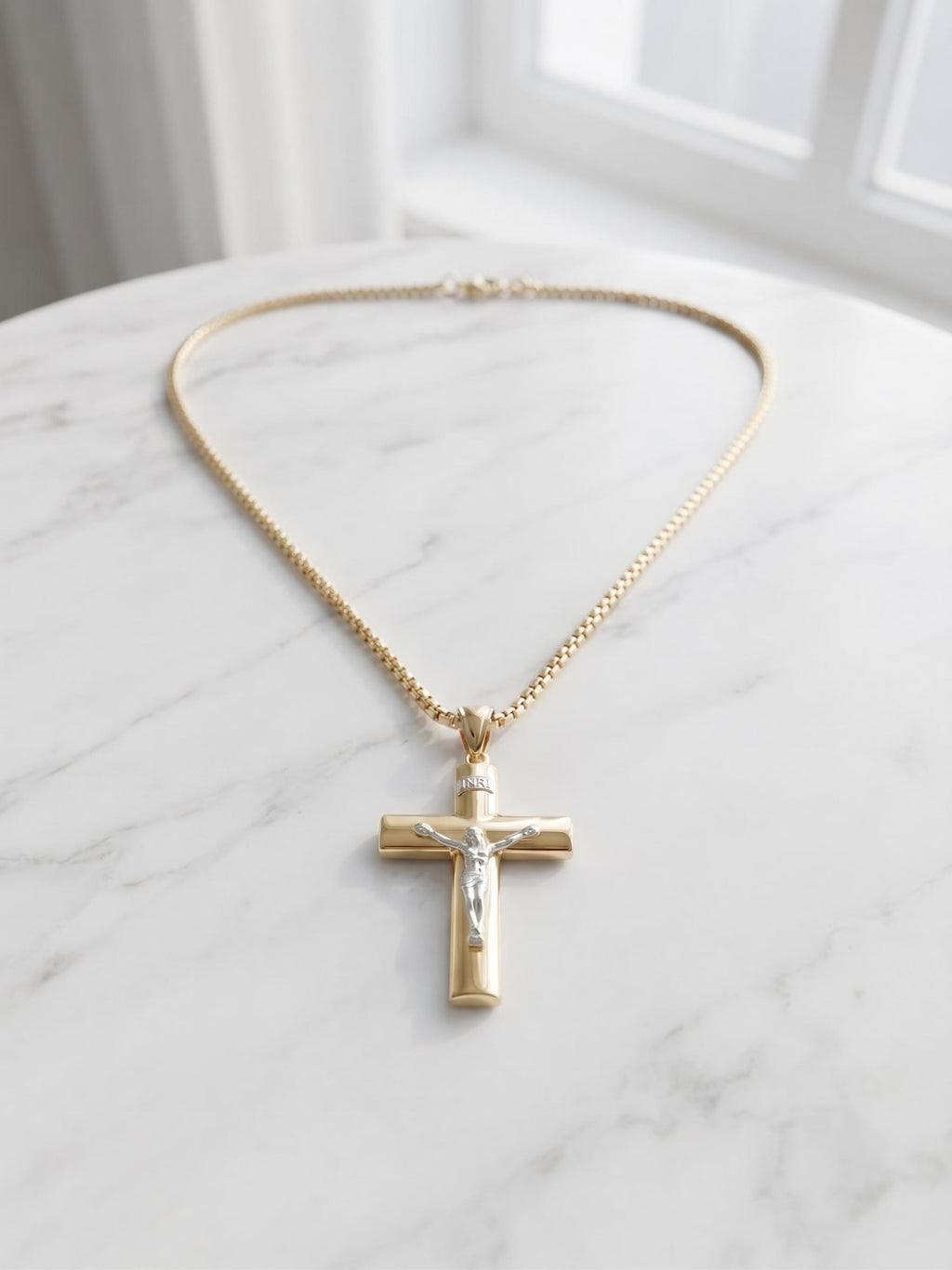 14k Real Gold Cross Necklace with 2.5mm Box Chain