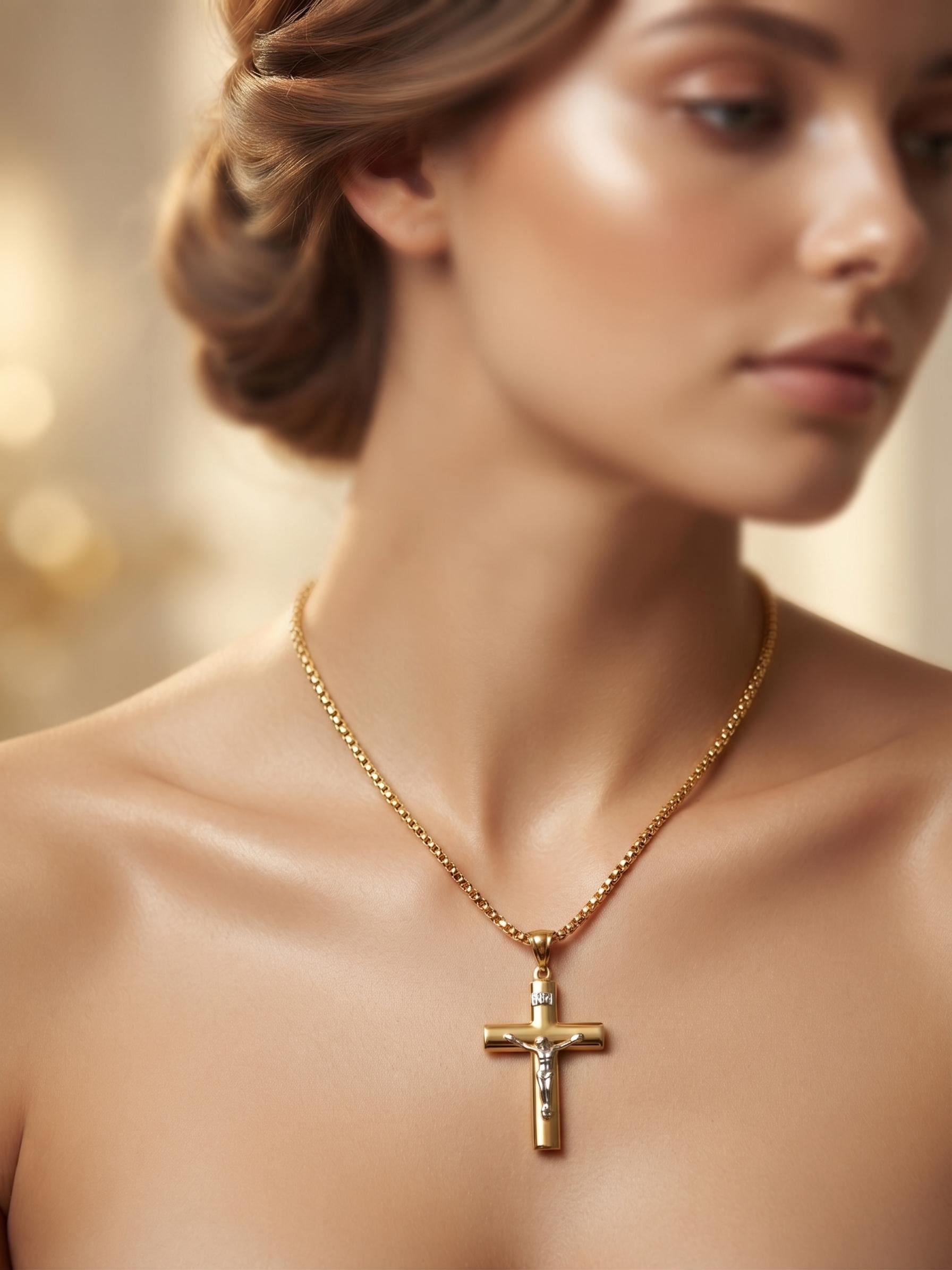 14k Real Gold Cross Necklace with 2.5mm Box Chain