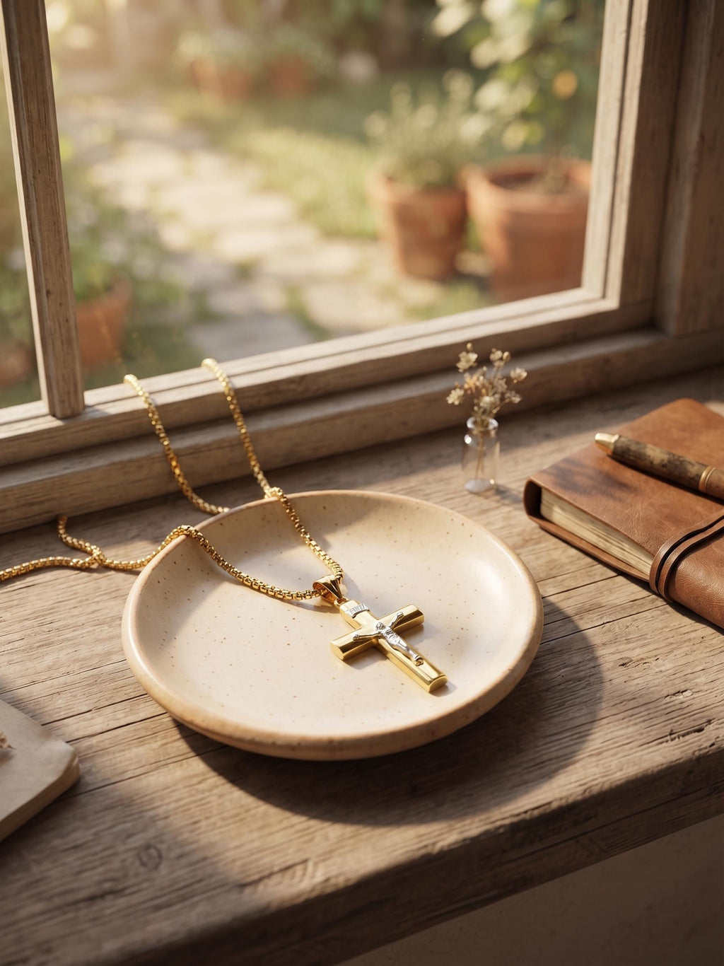 14k Real Gold Cross Necklace with 2.5mm Box Chain