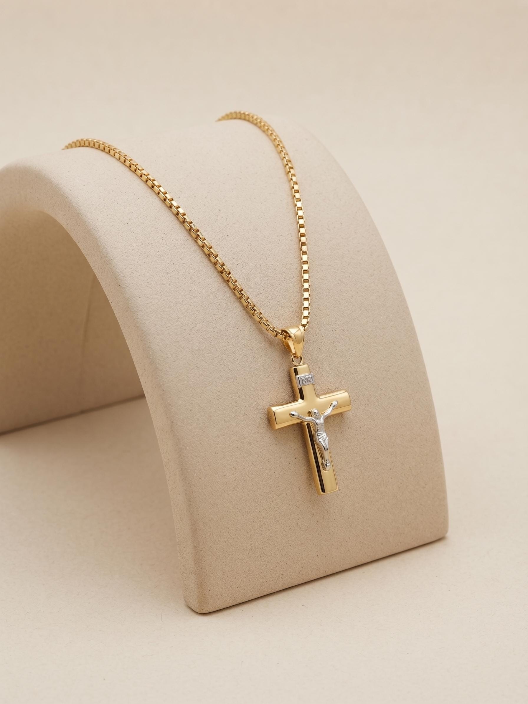 14k Real Gold Cross Necklace with 2.5mm Box Chain