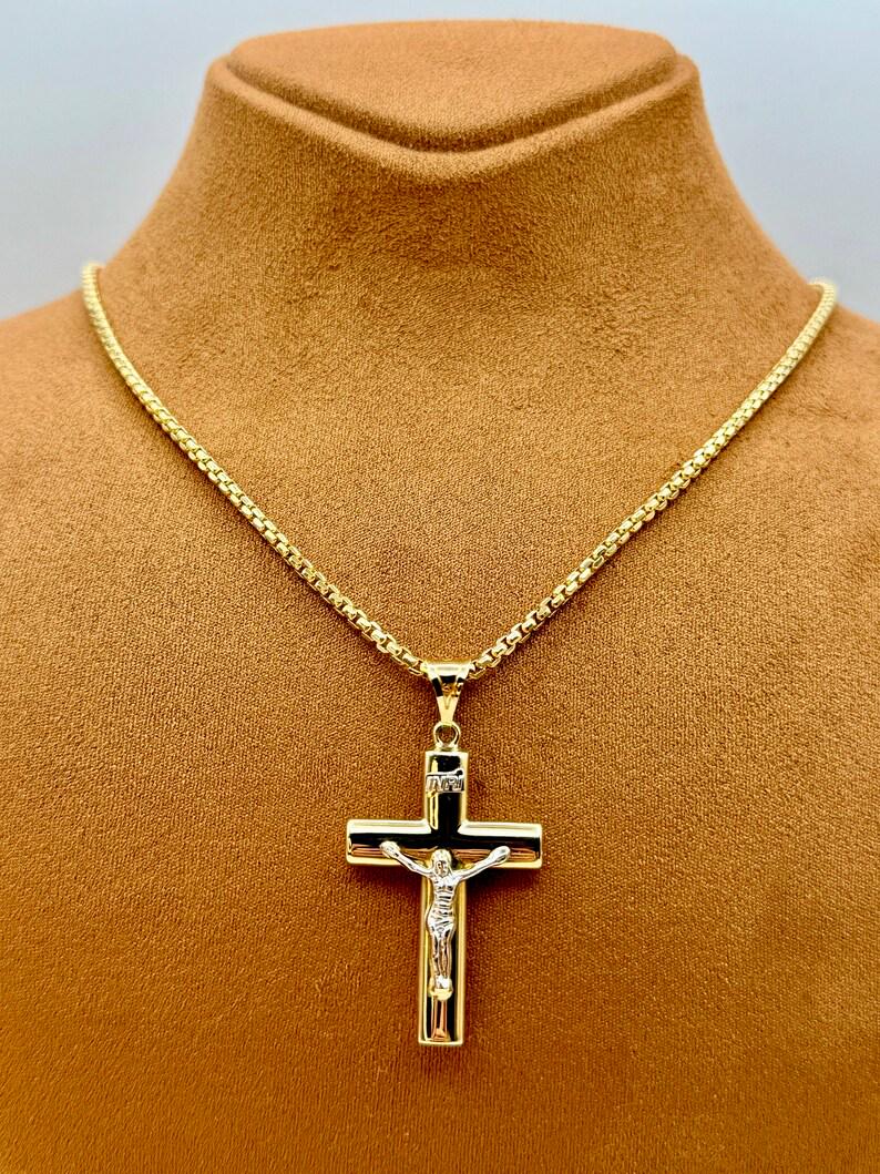 14k Real Gold Cross Necklace with 2.5mm Box Chain