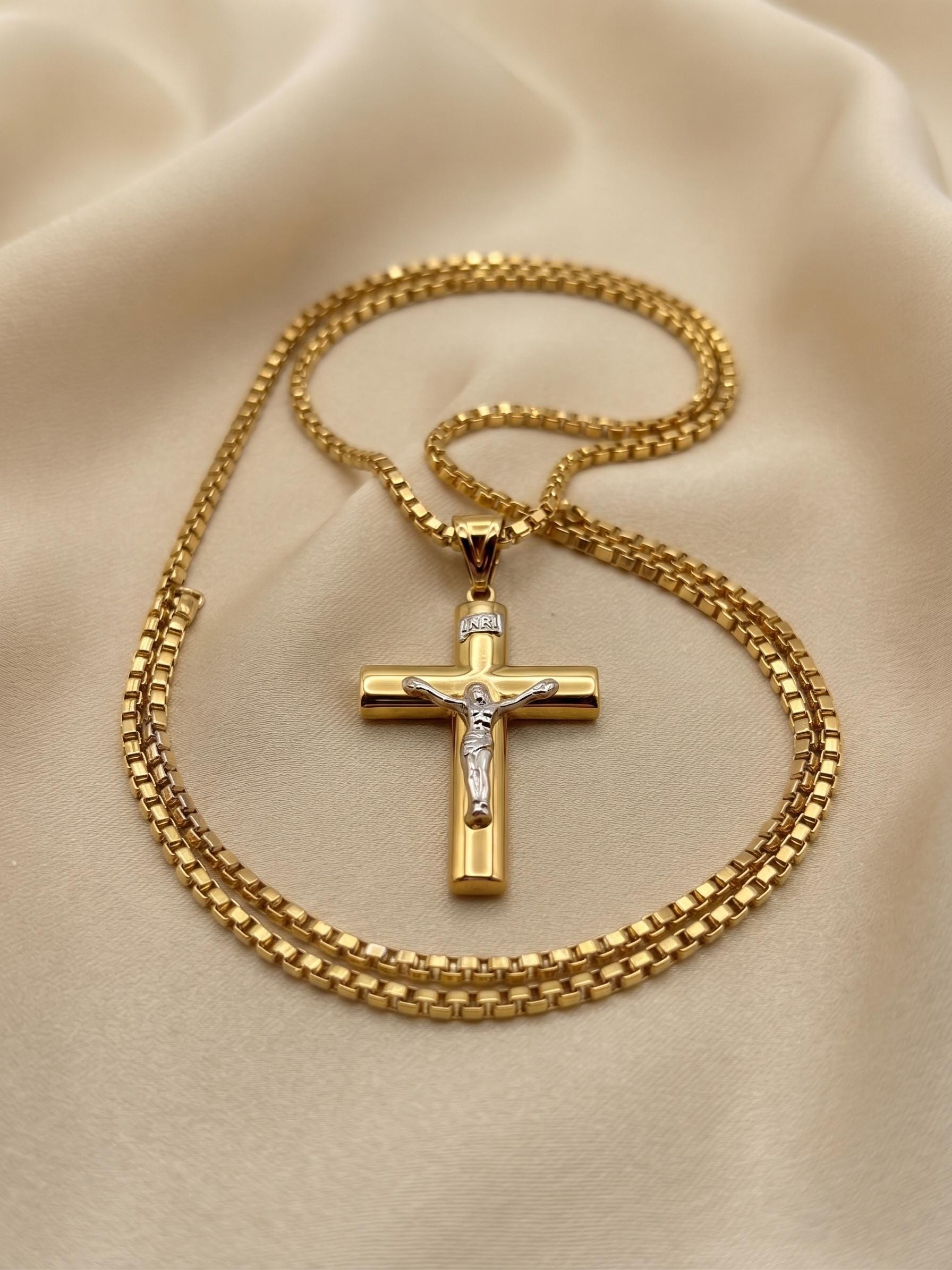 14k Real Gold Cross Necklace with 2.5mm Box Chain
