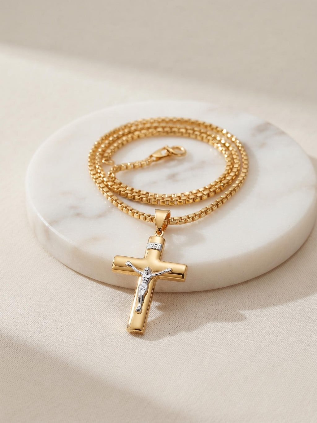 14k Real Gold Cross Necklace with 2.5mm Box Chain