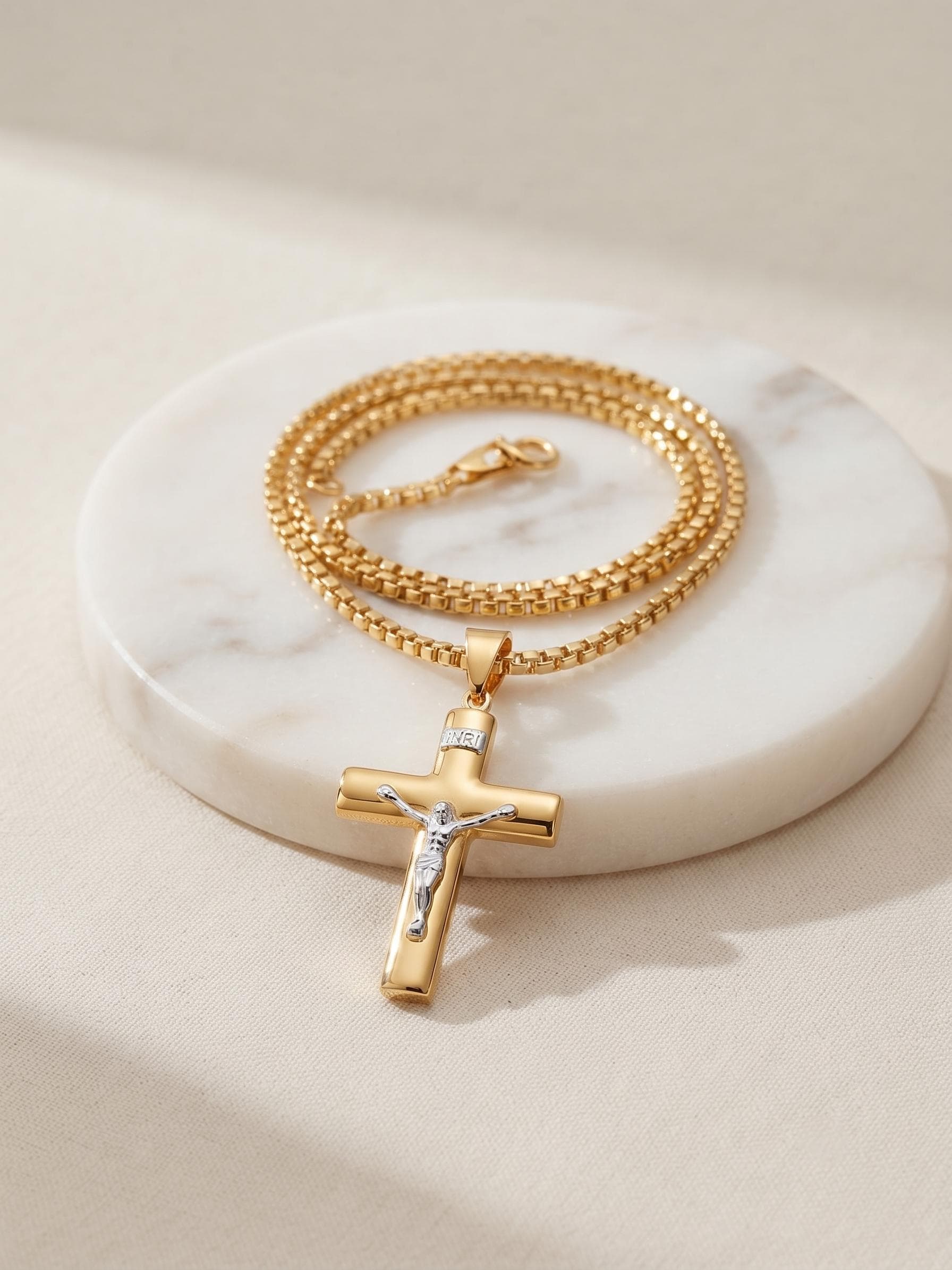 14k Real Gold Cross Necklace with 2.5mm Box Chain