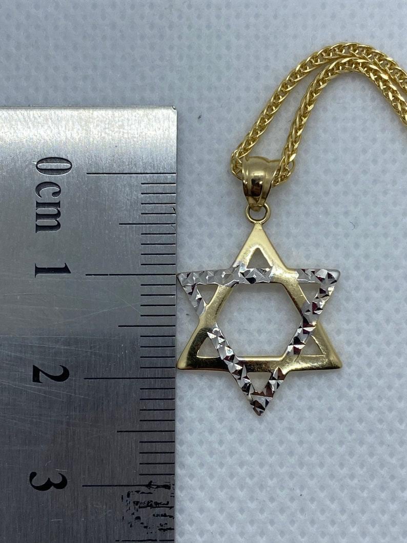 14k solid Gold Magen David Diamond cut, Franco Chain 21.5 inches 1.5 mm