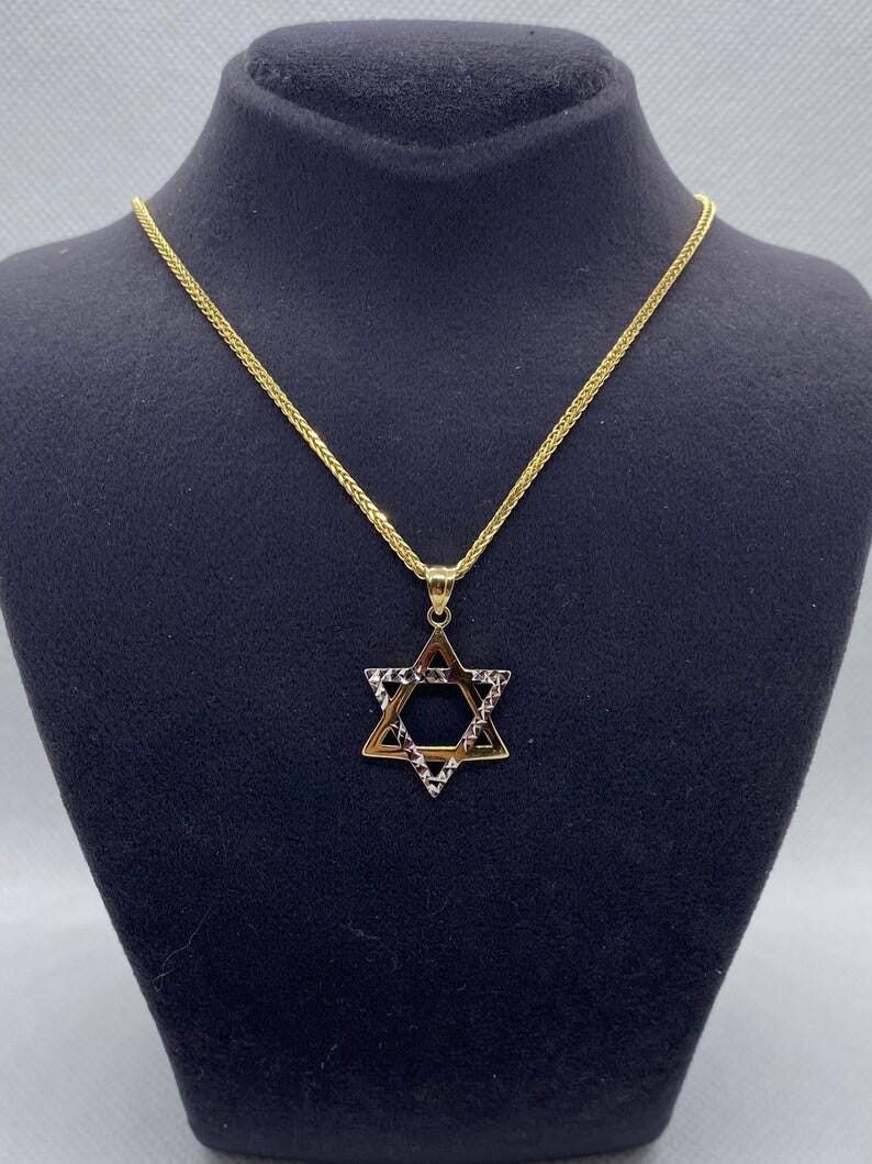 14k solid Gold Magen David Diamond cut, Franco Chain 21.5 inches 1.5 mm