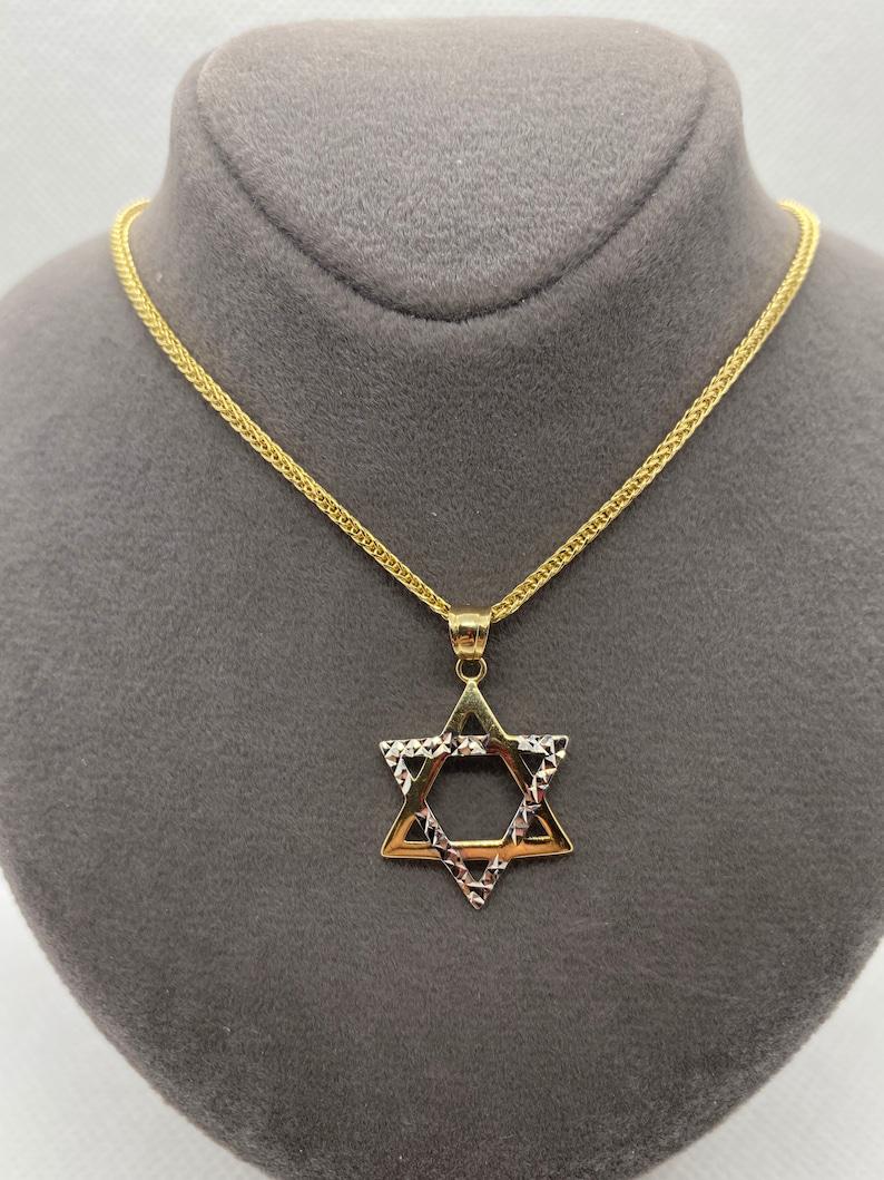 14k solid Gold Magen David Diamond cut, Franco Chain 21.5 inches 1.5 mm