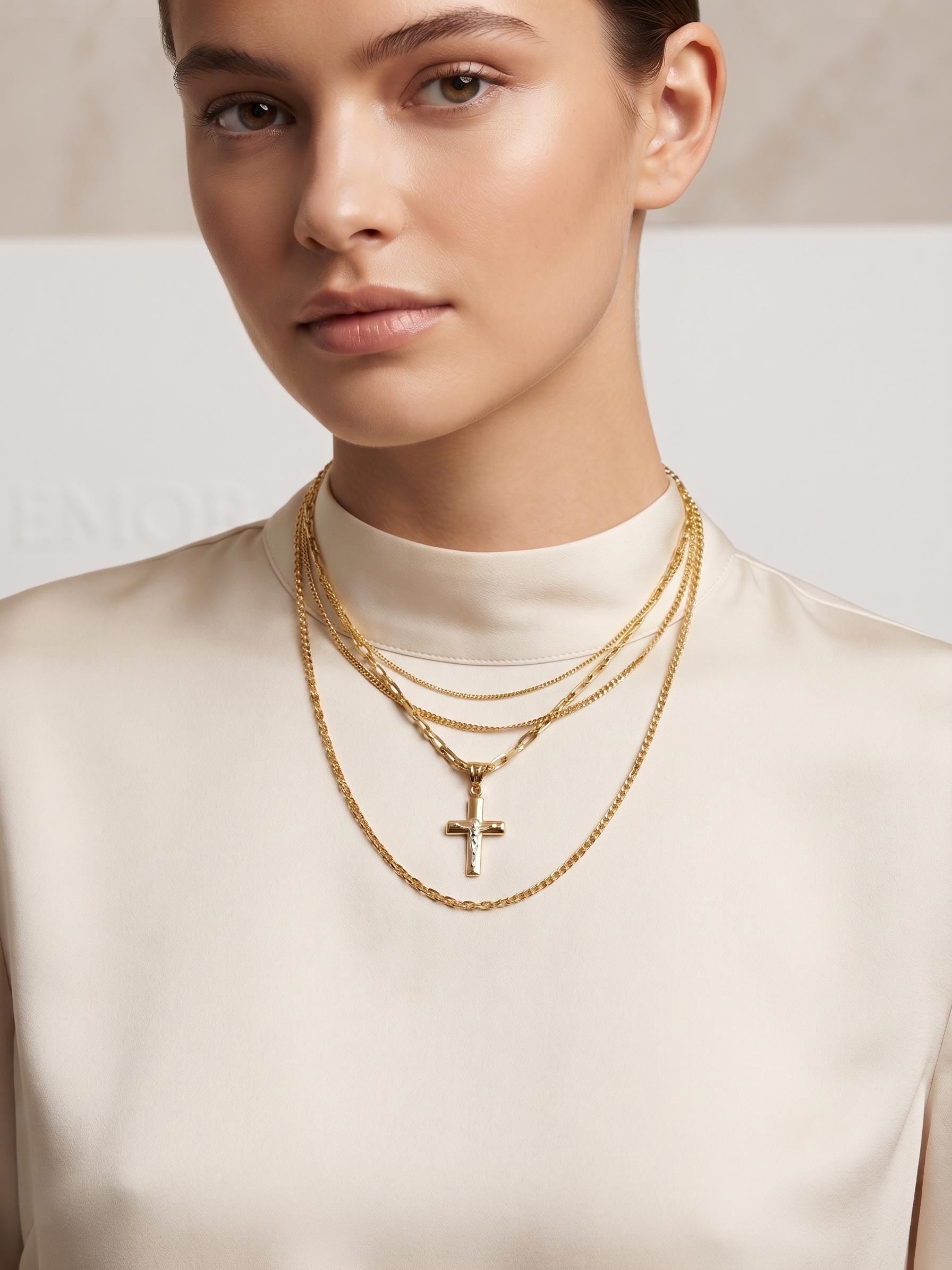 14k Gold Cross Necklace with Cable Chain: 23.5 inches, 3mm thickness
